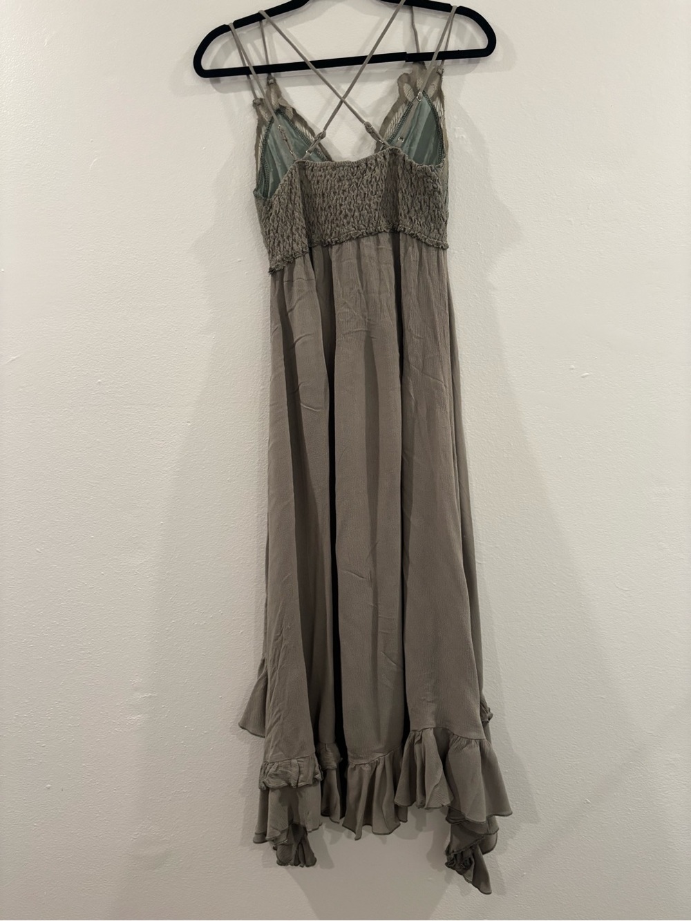 LA MIEL Olive Green Lace-Trim High-Low Slip Dress - Picture 11 of 14